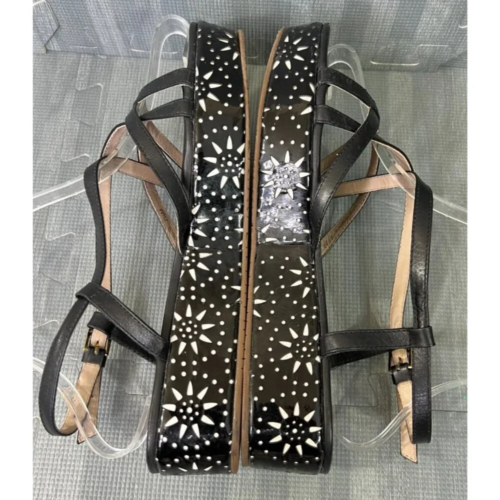 Kate Spade New York Tonie Strappy Sandals Black Women's Size 7.5M Floral Leather